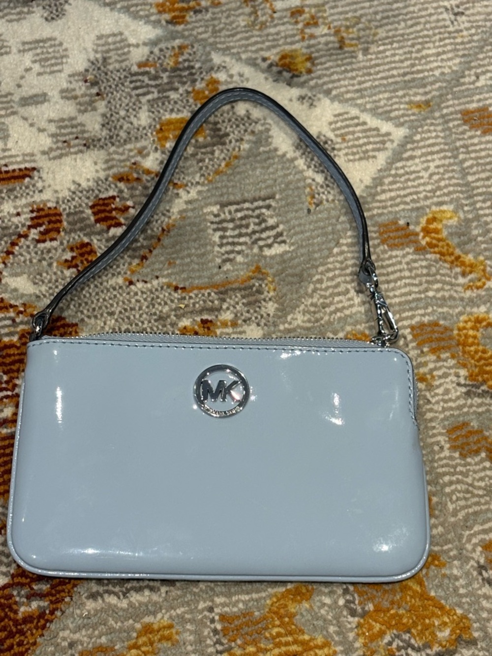 Michael Kors Baby Blue Patent Leather Fulton Wristlet